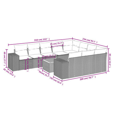 vidaXL Set de sofás de jardín 11pzas con cojines ratán sintético beige