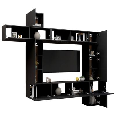 vidaXL Set de muebles de salón TV 8 piezas madera ingeniería negro