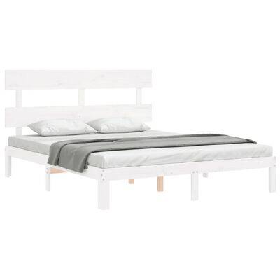 vidaXL Estructura de cama con cabecero madera maciza blanco 160x200 cm