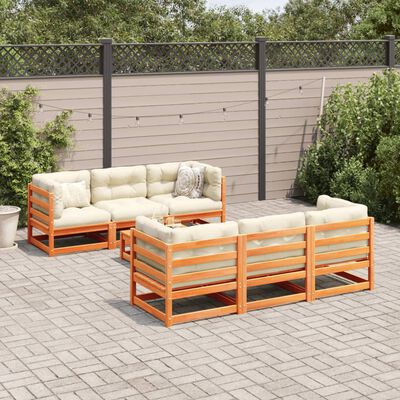 vidaXL Set de sofás jardín 7 pzas con cojines madera pino marrón cera