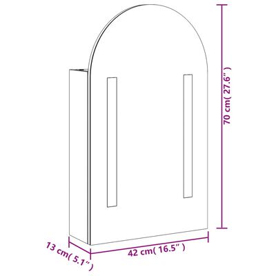 vidaXL Mueble de baño con espejo arqueado y luz LED roble 42x13x70 cm