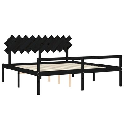 vidaXL Cama personas mayores cabecero madera maciza negro 200x200 cm