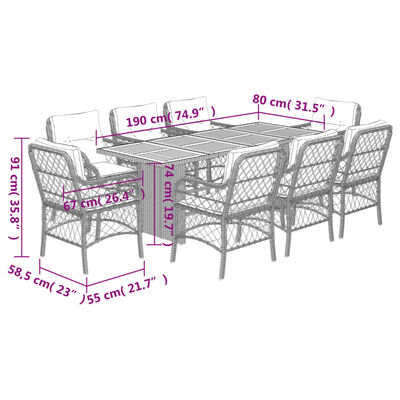 vidaXL Set comedor de jardín 9 pzas con cojines ratán sintético beige