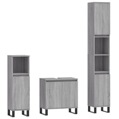 vidaXL Set de muebles de baño 3 pzas madera contrachapada gris sonoma