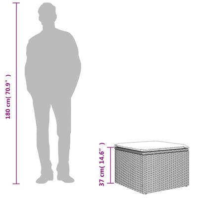 vidaXL Taburete jardín con cojín ratán sintético gris claro 55x55x37cm