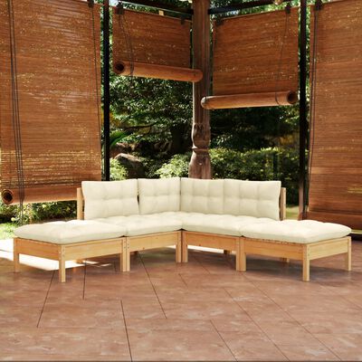 vidaXL Muebles de jardín 5 piezas cojines madera de pino crema