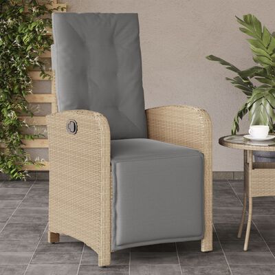 vidaXL Sillón reclinable jardín reposapiés 2 uds ratán PE beige mezcla