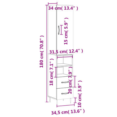 vidaXL Aparador de madera contrachapada negro 34,5x34x180 cm