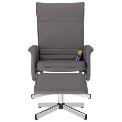 vidaXL Sillón de masaje reclinable con reposapiés cuero sintético gris