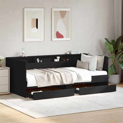 vidaXL Sofá cama con cajones sin colchón negro 75x190 cm