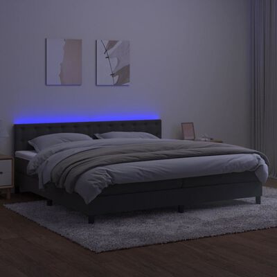 vidaXL Cama box spring colchón y LED terciopelo gris oscuro 200x200 cm