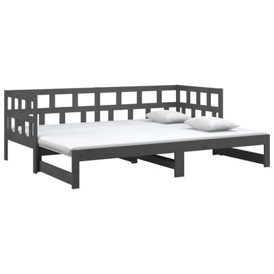 vidaXL Sofá cama extraíble madera maciza de pino gris 2x(90x200) cm