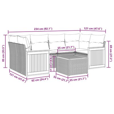 vidaXL Set de sofás de jardín 7 piezas con cojines ratán PE gris