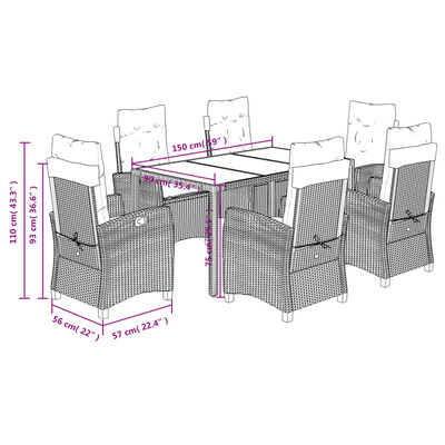 vidaXL Set de comedor de jardín 7 pzas y cojines ratán sintético negro