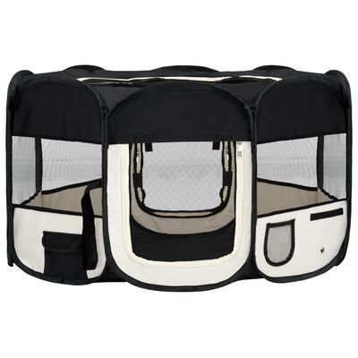 vidaXL Parque de perros plegable y bolsa transporte negro 145x145x61cm