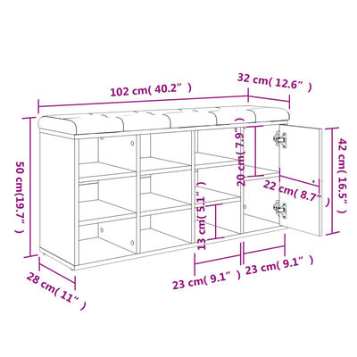 vidaXL Banco zapatero madera de ingeniería roble Sonoma 102x32x50 cm