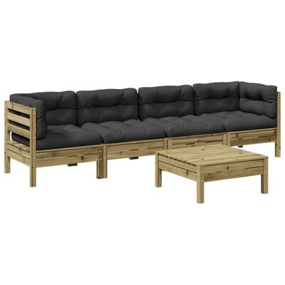 vidaXL Set de sofás jardín 5 pzas con cojines madera pino impregnada