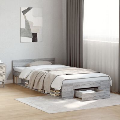 vidaXL Cama con cajón madera ingeniería gris Sonoma 100x200 cm