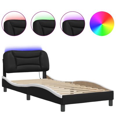 vidaXL Estructura cama con LED cuero sintético negro blanco 90x190 cm