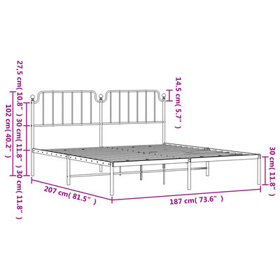 vidaXL Estructura cama sin colchón con cabecero metal blanco 180x200cm