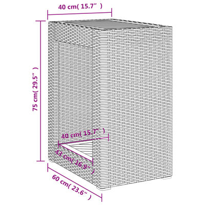 vidaXL Mesa auxiliar jardín tapa madera ratán PE negro 60x40x75 cm