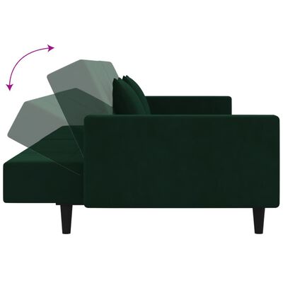 vidaXL Sofá cama de 2 plazas con dos almohadas terciopelo verde oscuro