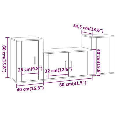 vidaXL Set de muebles de TV 3 pzas madera contrachapada gris hormigón