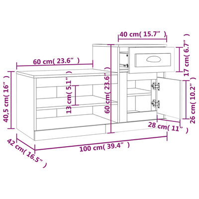 vidaXL Mueble zapatero madera contrachapada negro 100x42x60 cm