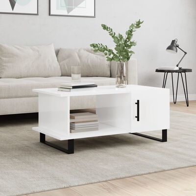 vidaXL Mesa de centro madera contrachapada blanco brillo 90x50x40 cm