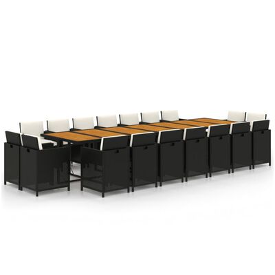 vidaXL Set de comedor jardín 19 pzas con cojines ratán sintético negro