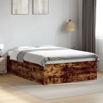 vidaXL Estructura de cama madera de ingeniería roble ahumado 120x190cm