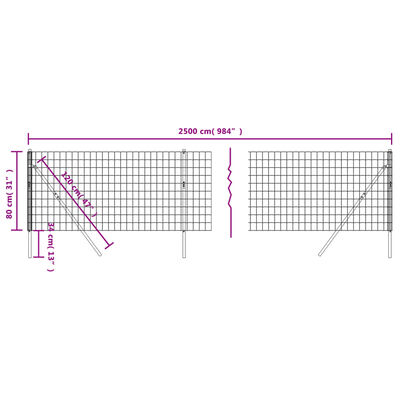 vidaXL Cerca de alambre de acero galvanizado gris antracita 0,8x25 m