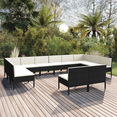 vidaXL Set muebles de jardín 12 pzas y cojines ratán sintético negro