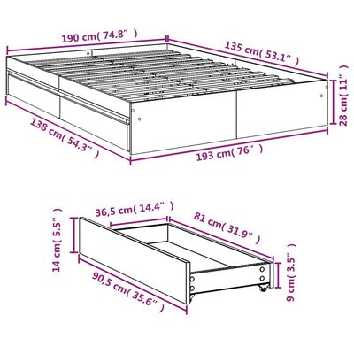 vidaXL Cama con cajones madera de ingeniería negro 135x190 cm