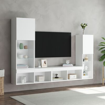 vidaXL Muebles de TV de pared con LED 4 pzas madera ingeniería blanco