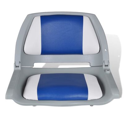 vidaXL Asiento de barco respaldo plegable cojín azul blanco 48x51x41cm