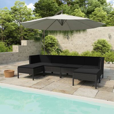 vidaXL Set de muebles de jardín 6 pzas y cojines ratán sintético negro