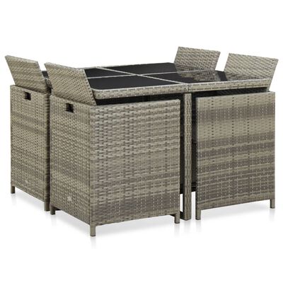 vidaXL Set de comedor de jardín 9 pzas y cojines ratán sintético gris