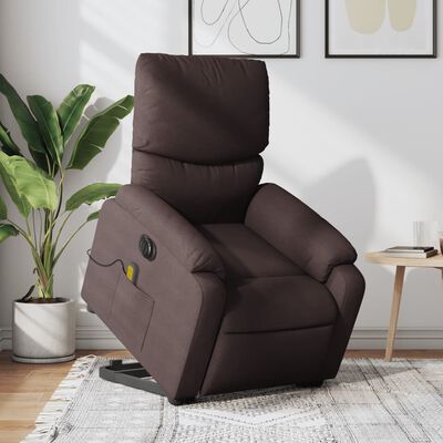 vidaXL Sillón masaje eléctrico reclinable elevable tela marrón oscuro