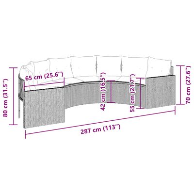 vidaXL Sofá de jardín semicircular con cojines ratán sintético beige