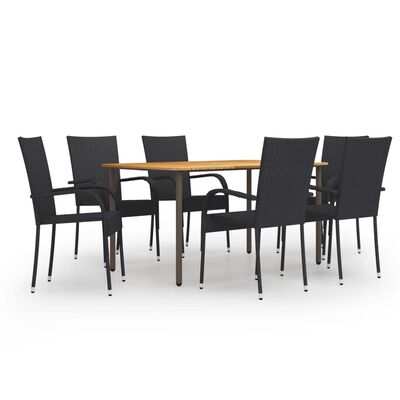 vidaXL Juego de muebles de comedor de jardín 7 piezas ratán PE negro