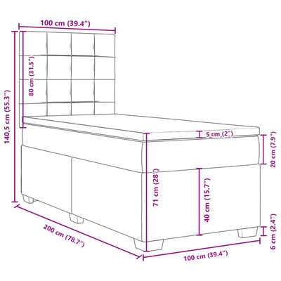 vidaXL Cama box spring con colchón tela gris taupe 100x200 cm