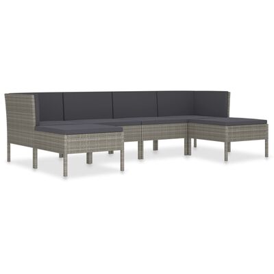 vidaXL Set de muebles de jardín 6 pzas y cojines ratán sintético gris