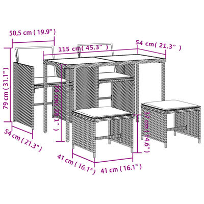 vidaXL Set comedor de jardín 5 piezas y cojines ratán sintético marrón