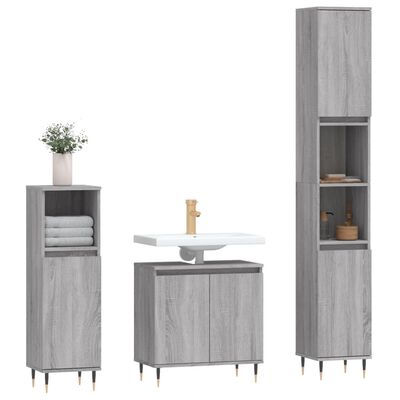 vidaXL Set de muebles de baño 3 pzas madera contrachapada gris sonoma