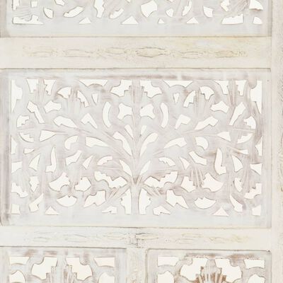vidaXL Biombo 4 paneles tallado a mano madera mango blanco 160x165 cm