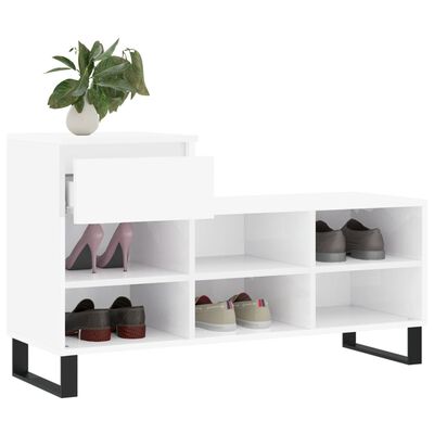 vidaXL Mueble zapatero madera contrachapada blanco brillo 102x36x60 cm