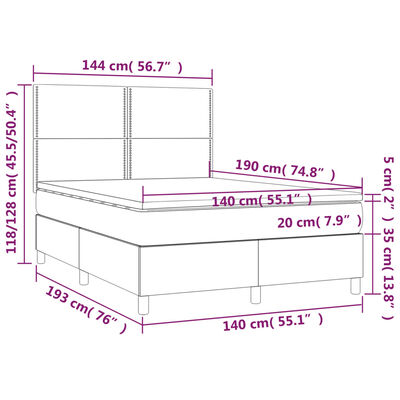 vidaXL Cama box spring con colchón cuero sintético negro 140x190 cm