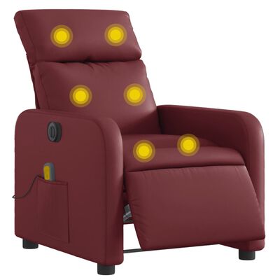 vidaXL Sillón de masaje reclinable de cuero artificial rojo tinto