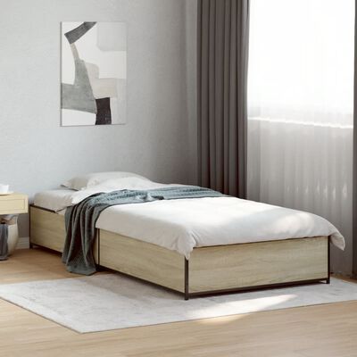 vidaXL Estructura cama madera ingeniería metal roble Sonoma 90x190 cm